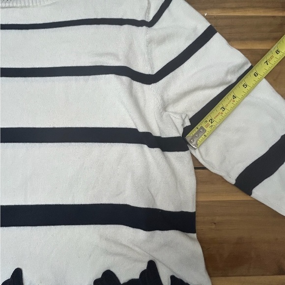 Lane Bryant Floral Appliqué Lace Hem 3/4 Sleeve Navy Stripe White Sweater 18/20 - Picture 10 of 11
